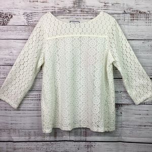NEW CHARTER CLUB SIZE 0X XL LACE CROCHET TOP WHITE IVORY BLOUSE